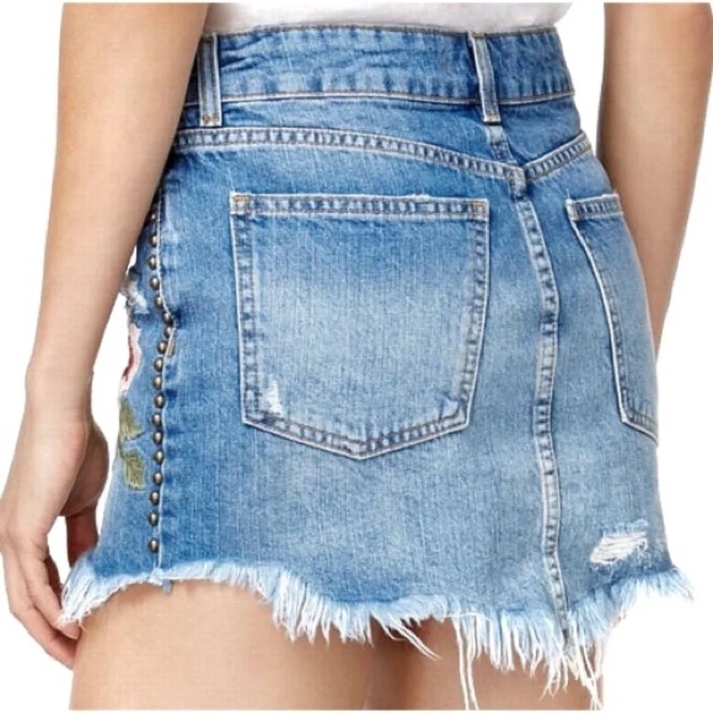 Free People Wild Rose Embroidered Denim Mini Skirt